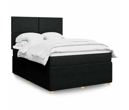 Atsperu Gulta Ar Matraci, Melna Audums, 140X190 Cm Vidaxl