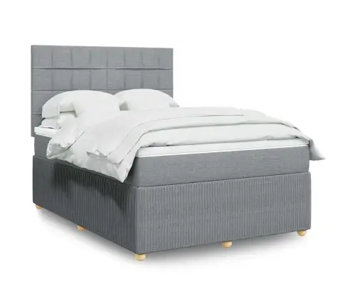 Lova Su Spyruoklėmis Ir Čiužiniu, Pilkas, 140X190cm Audinys