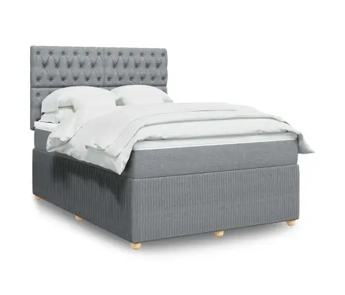 Lova Su Spyruoklėmis Ir Čiužiniu, Pilkas, 140X190cm Audinys