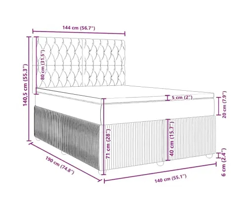 Atsperu Gultas Rāmis Ar Matraci, Tumši Brūna, 140X190Cm, Audums Vidaxl