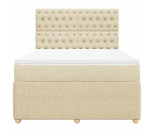 Lova Su Spyruoklėmis Ir Čiužiniu, Kreminė, 140X190 cm Audinys