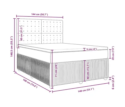 Kontinentaalvoodi Madratsiga, Tumepruun, 140X190 cm Kangas