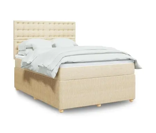 Atsperu Gulta Ar Matraci, Krēmkrāsas Audums, 140X190 Cm Vidaxl