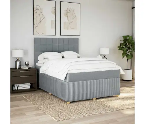 Atsperu Gultas Rāmis Ar Matraci, Gaiši Pelēka Audums, 140X200Cm Vidaxl