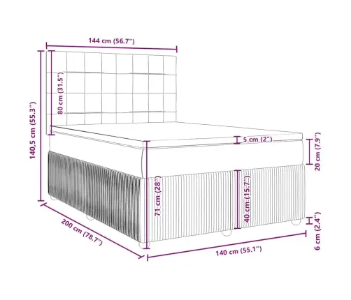 Atsperu Gultas Rāmis Ar Matraci, Gaiši Pelēka Audums, 140X200Cm Vidaxl