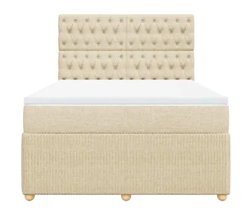 Lova Su Spyruoklėmis Ir Čiužiniu, Kreminė, 140X200 cm Audinys