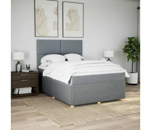 Lova Su Spyruoklėmis Ir Čiužiniu, Pilka, 160X200cm Audinys