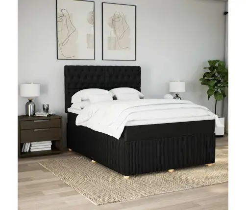 Lova Su Spyruoklėmis Ir Čiužiniu, Juoda, 160X200 cm Audinys