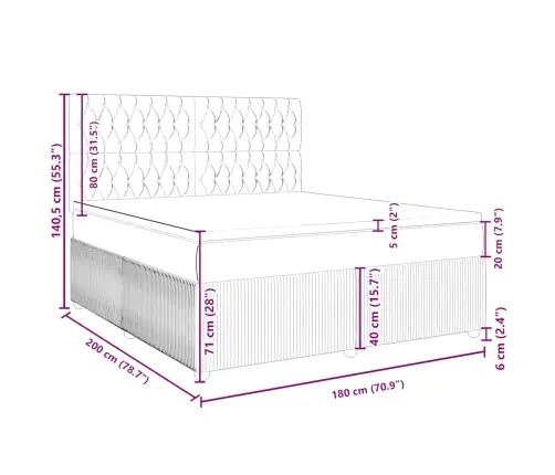 Atsperu Gulta Ar Matraci, Gaiši Pelēka Audums, 180X200 Cm Vidaxl
