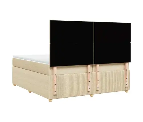 Atsperu Gultas Rāmis Ar Matraci, Krēmkrāsas Audums, 200X200 Cm Vidaxl