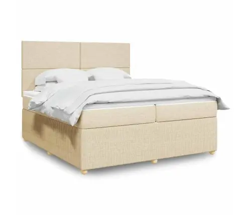 Atsperu Gultas Rāmis Ar Matraci, Krēmkrāsas Audums, 200X200 Cm Vidaxl