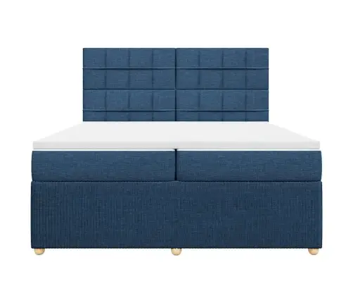 Atsperu Gultas Rāmis Ar Matraci, Zils Audums, 200X200 Cm Vidaxl