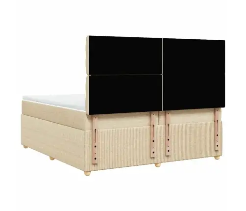 Atsperu Gultas Rāmis Ar Matraci, Krēmkrāsas Audums, 200X200 Cm Vidaxl