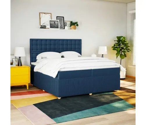 Lova Su Spyruoklėmis Ir Čiužiniu, Mėlyna, 200X200 cm Audinys