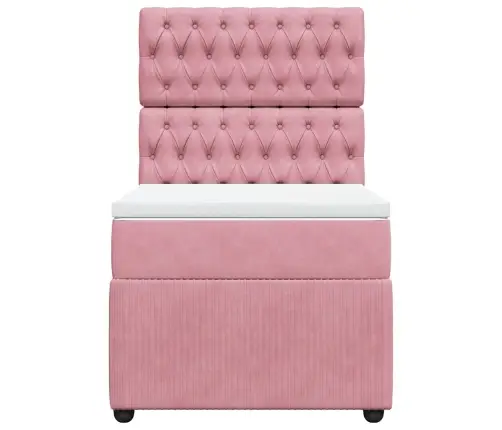 Atsperu Gulta Ar Matraci, Rozā Samts, 90X190 Cm Vidaxl