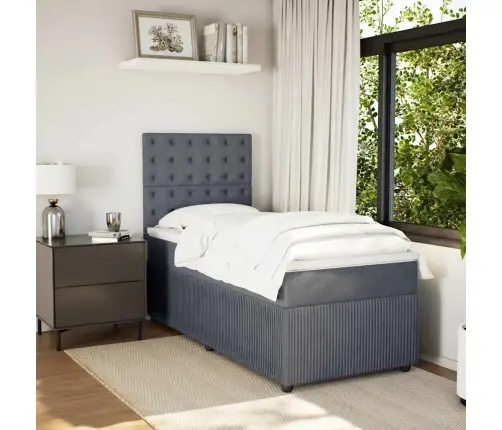 Lova Su Spyruoklėmis Ir Čiužiniu, Pilka, 90X190 cm Aksomas