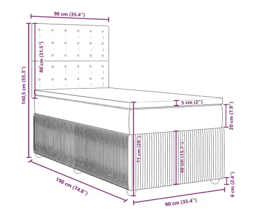 Kontinentaalvoodi Madratsiga, Tumeroheline, 90X190 cm Samet