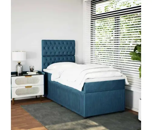 Atsperu Gulta Ar Matraci, Tumši Zils Samts, 90X200 Cm Vidaxl