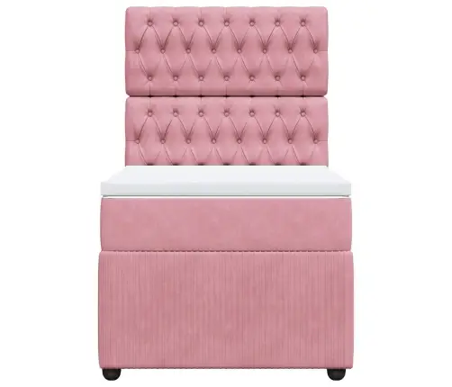 Atsperu Gulta Ar Matraci, Rozā Samts, 90X200 Cm Vidaxl