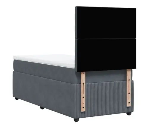 Lova Su Spyruoklėmis Ir Čiužiniu, Pilka, 90X200 cm Aksomas