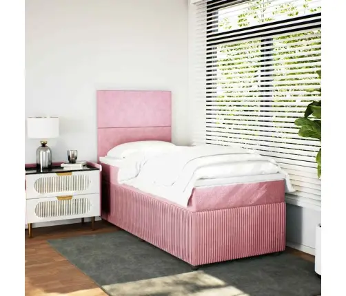 Atsperu Gulta Ar Matraci, Rozā Samts, 100X200 Cm Vidaxl