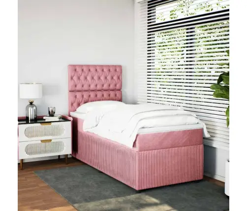 Atsperu Gulta Ar Matraci, Rozā Samts, 100X200 Cm Vidaxl