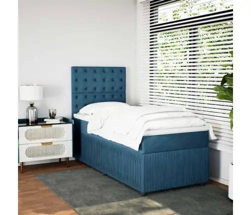 Kontinentaalvoodi Madratsiga, Tumesinine, 100X200 cm Samet