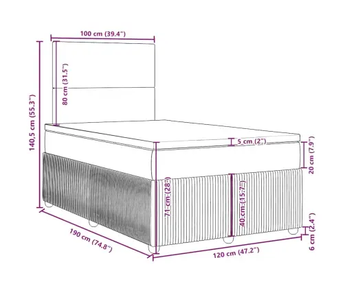 Atsperu Gulta Ar Matraci, Tumši Zils Samts, 120X190 Cm Vidaxl