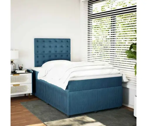 Atsperu Gulta Ar Matraci, Tumši Zils Samts, 120X190 Cm Vidaxl