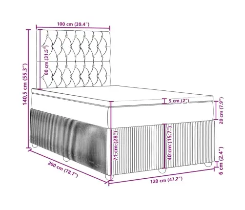 Atsperu Gulta Ar Matraci, Melna Samts, 120X200 Cm Vidaxl
