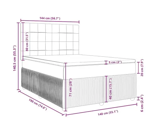 Lova Su Spyruoklėmis Ir Čiužiniu, Mėlyna, 140X190 cm Aksomas