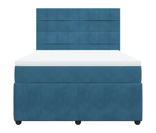 Lova Su Spyruoklėmis Ir Čiužiniu, Mėlyna, 140X190 cm Aksomas