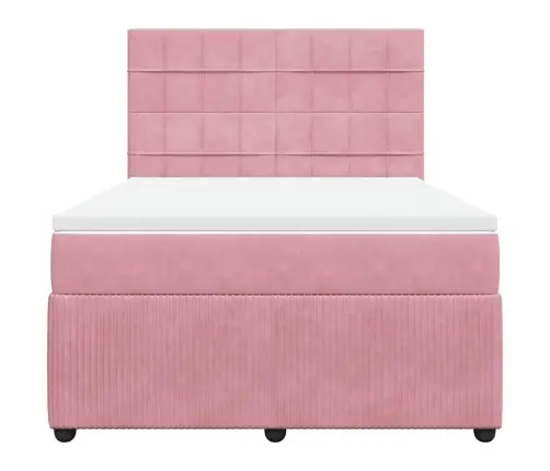 Atsperu Gulta Ar Matraci, Rozā Samts, 140X190 Cm Vidaxl