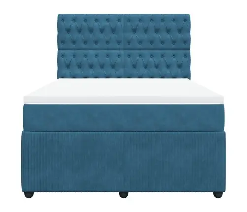 Lova Su Spyruoklėmis Ir Čiužiniu, Mėlyna, 140X190 cm Aksomas