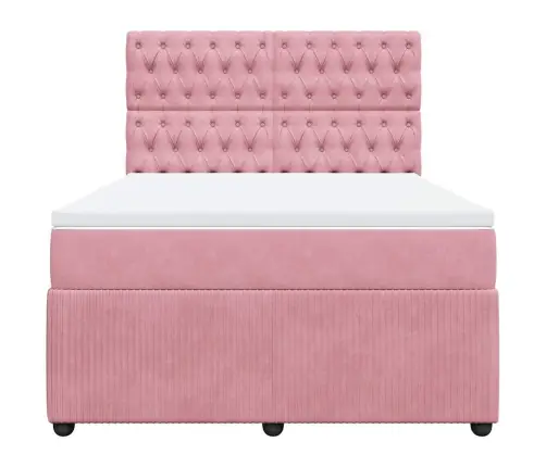 Atsperu Gulta Ar Matraci, Rozā Samts, 140X190 Cm Vidaxl