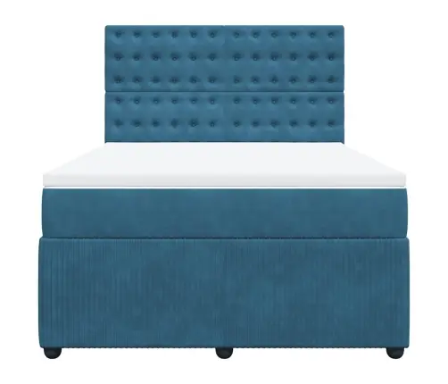 Atsperu Gulta Ar Matraci, Tumši Zils Samts, 140X190 Cm Vidaxl