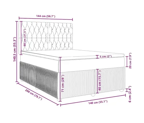 Kontinentaalvoodi Madratsiga, Helehall, 140X200 cm Samet