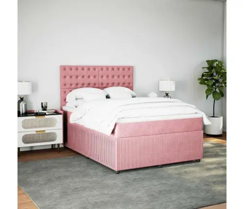 Atsperu Gulta Ar Matraci, Rozā Samts, 140X200 Cm Vidaxl