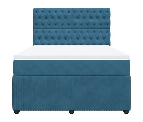 Lova Su Spyruoklėmis Ir Čiužiniu, Mėlyna, 160X200 cm Aksomas