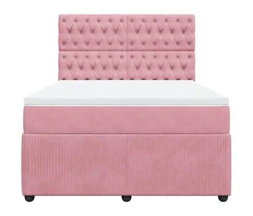 Atsperu Gulta Ar Matraci, Rozā Samts, 160X200 Cm Vidaxl