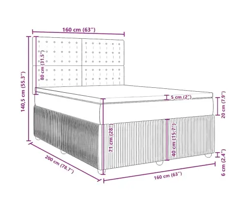 Kontinentaalvoodi Madratsiga, Helehall, 160X200 cm Samet
