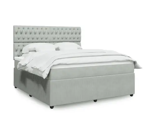 Lova Su Spyruoklėmis Ir Čiužiniu, Pilka, 180X200 cm Aksomas