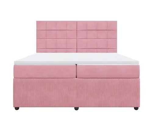 Lova Su Spyruoklėmis Ir Čiužiniu, Rožinė, 200X200 cm Aksomas