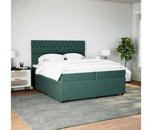 Atsperu Gulta Ar Matraci, Tumši Zaļš Samts, 200X200 Cm Vidaxl