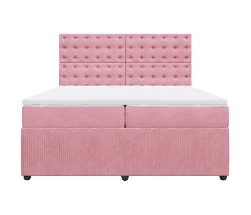 Lova Su Spyruoklėmis Ir Čiužiniu, Rožinė, 200X200 cm Aksomas