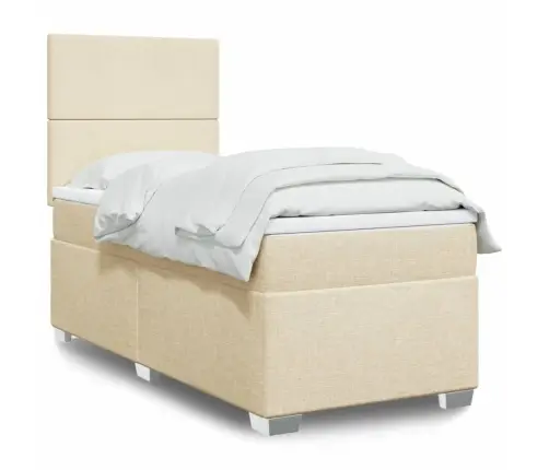 Lova Su Spyruoklėmis Ir Čiužiniu, Kreminė, 80X200cm Audinys