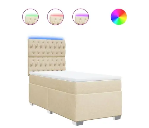 Atsperu Gultas Rāmis Ar Matraci, Krēmkrāsas, 80X200 Cm, Audums Vidaxl