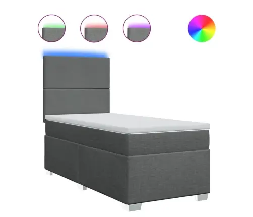 Atsperu Gulta Ar Matraci, Tumši Pelēka, 90X190 Cm, Audums Vidaxl