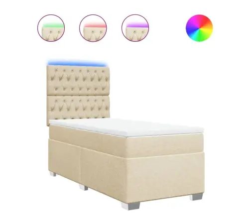 Atsperu Gulta Ar Matraci, Krēmkrāsas, 90X190 Cm, Audums Vidaxl