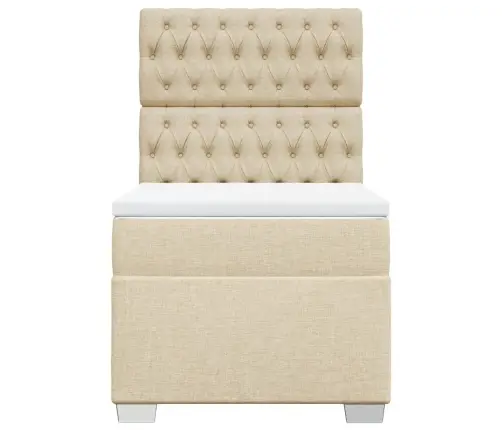 Atsperu Gulta Ar Matraci, Krēmkrāsas, 90X190 Cm, Audums Vidaxl